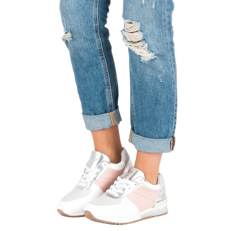 Betler Zapatos Deportivos Pastel blanco gris rosa 1