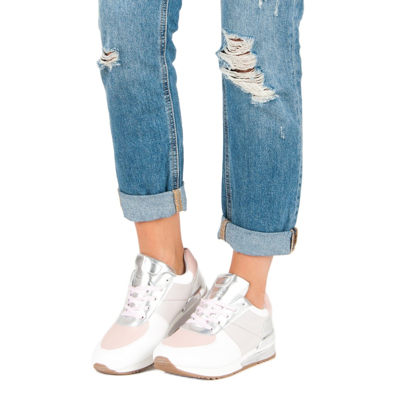 Betler Zapatos Deportivos Pastel blanco gris rosa 1