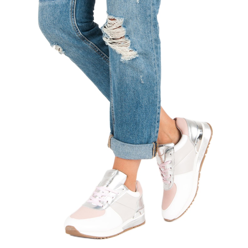 Betler Zapatos Deportivos Pastel blanco gris rosa 2