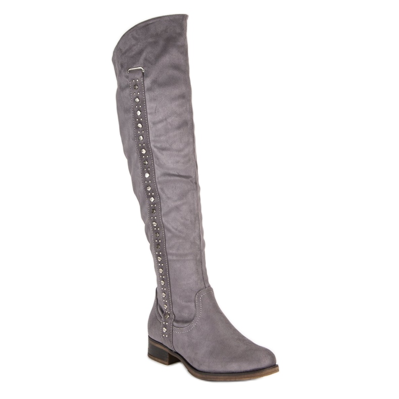 Super Me Botas de ante con tacones planos gris 1