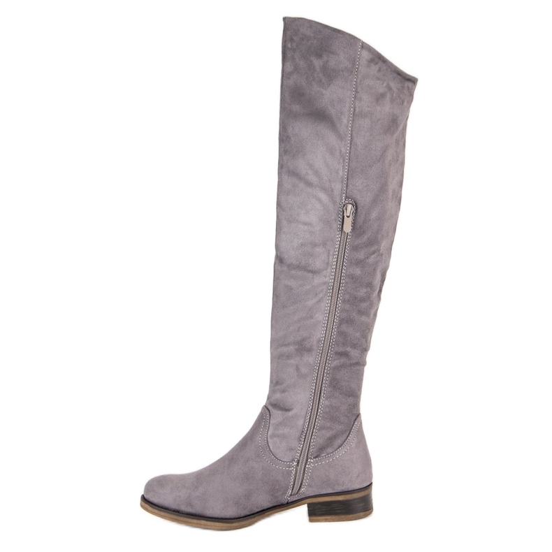Super Me Botas de ante con tacones planos gris 2