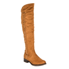Super Me Botas de ante con tacones planos marrón 2
