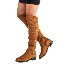 Super Me Botas de ante con tacones planos marrón 1