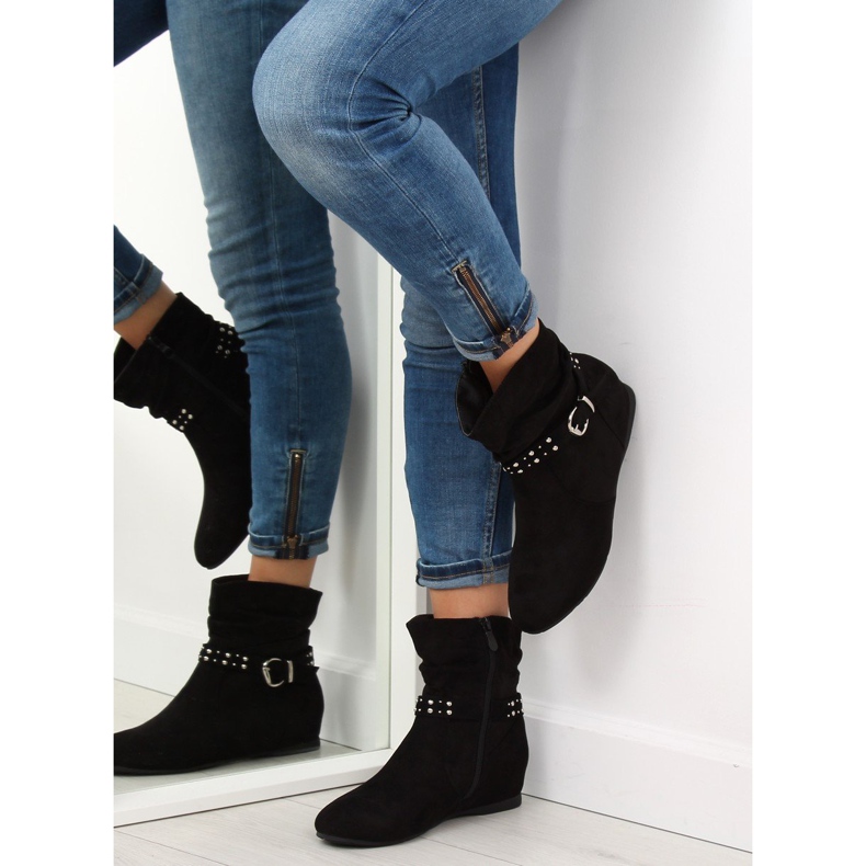 Negro PE103 Cinturón de satén negro con tachuelas 2