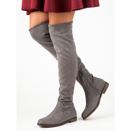 Super Me Botas de muslo de ante gris 4
