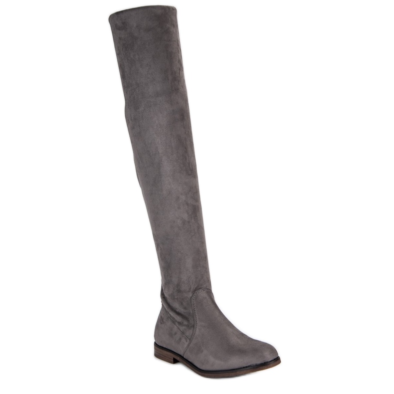 Super Me Botas de muslo de ante gris 1