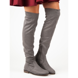 Super Me Botas de muslo de ante gris 3