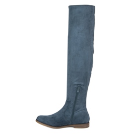 Super Me Botas de muslo de ante azul 4