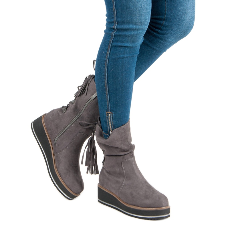 Forever Folie Botines de ante con cuña gris 1