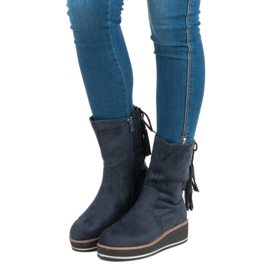 Forever Folie Botines de ante con cuña azul 2 Forever Folie Botines de ante con cuña azul 2