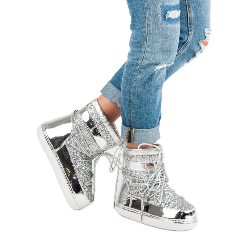 Botas de nieve plateadas de moda gris 2