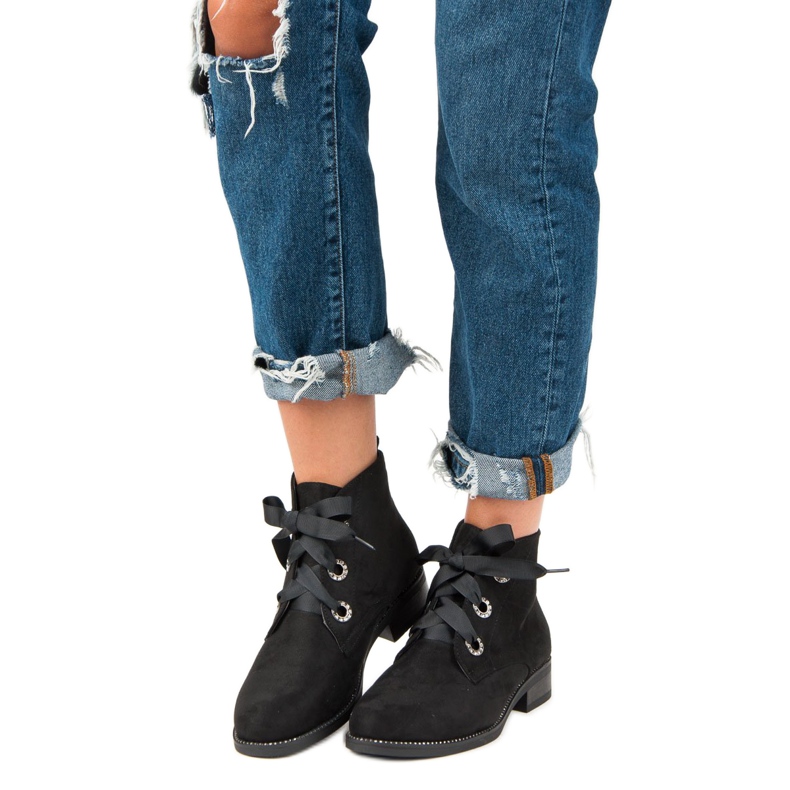 Seastar Botines de ante atados negro 1