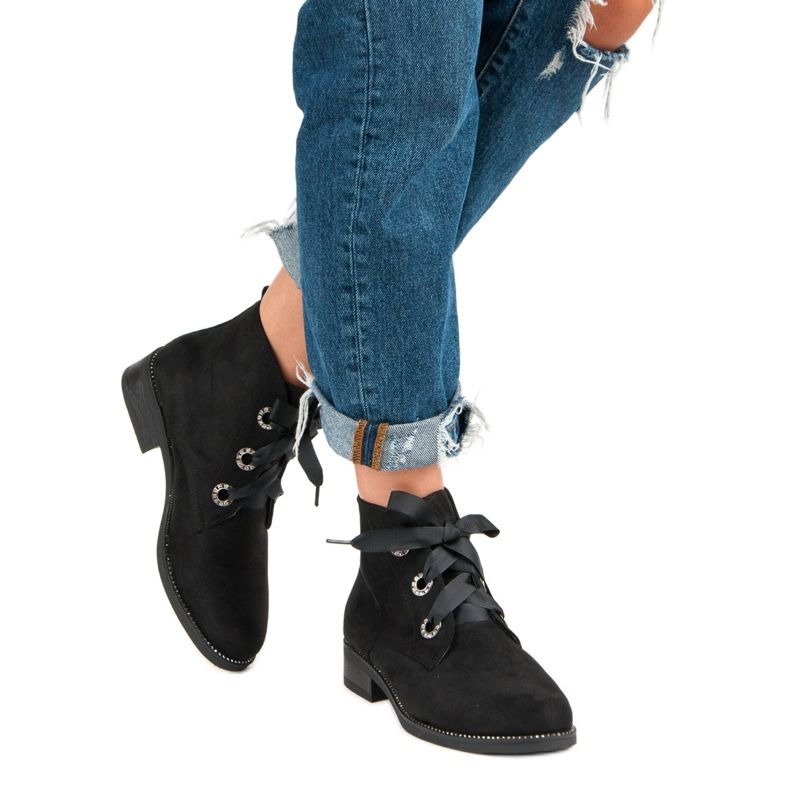 Seastar Botines de ante atados negro 2