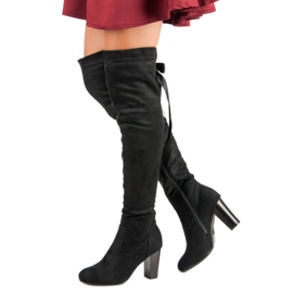 Forever Folie Elegantes botas de tacón alto hasta el muslo negro 4