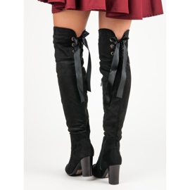 Forever Folie Elegantes botas de tacón alto hasta el muslo negro 5