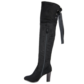 Forever Folie Elegantes botas de tacón alto hasta el muslo negro 2