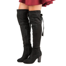 Forever Folie Elegantes botas de tacón alto hasta el muslo negro 3
