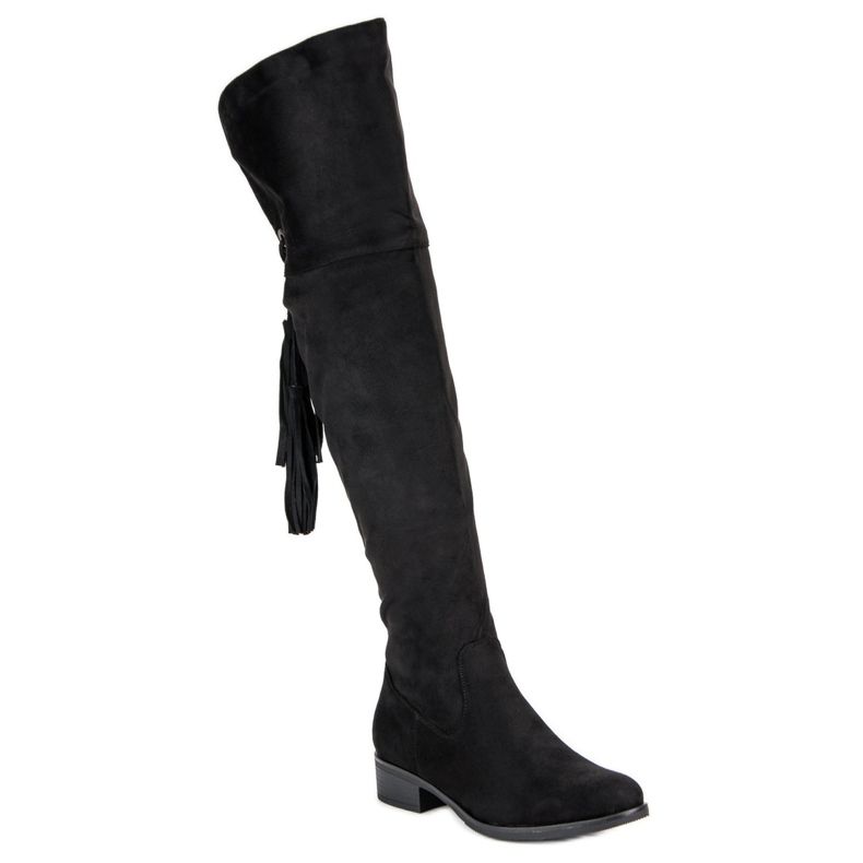 Forever Folie Botas negras hasta el muslo con tacones planos negro 1