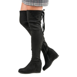 Bestelle Botas de muslo negras en cuña negro 1