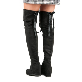 Bestelle Botas de muslo negras en cuña negro 2