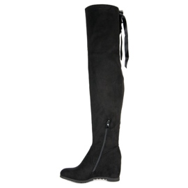 Bestelle Botas de muslo negras en cuña negro 4