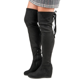 Bestelle Botas de muslo negras en cuña negro 5