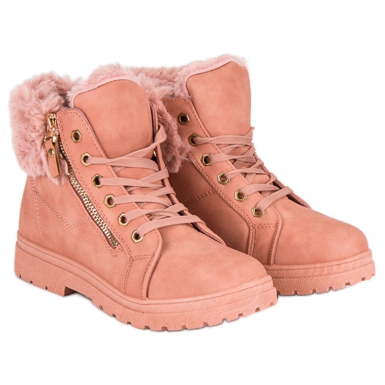 Botines cálidos y atados rosa 1