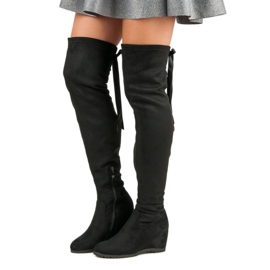 Bestelle Botas de muslo negras en cuña negro 6