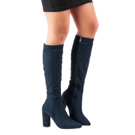Small Swan Botas de ante de tacón alto azul 4