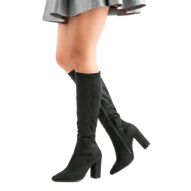 Small Swan Botas de ante de tacón alto negro 2