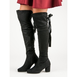 Queentina Elegantes botas de tacón alto hasta el muslo negro 3