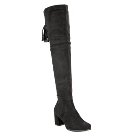 Queentina Elegantes botas de tacón alto hasta el muslo negro 1
