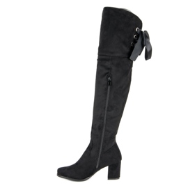 Queentina Elegantes botas de tacón alto hasta el muslo negro 2