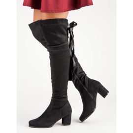 Queentina Elegantes botas de tacón alto hasta el muslo negro 4