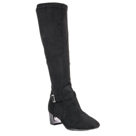 Botas de ante de tacón alto negro 1