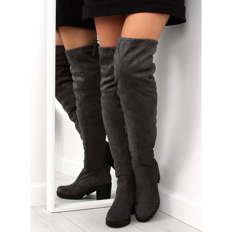 Botas mosqueteras con tacón ancho gris BH108-HB Gris 1