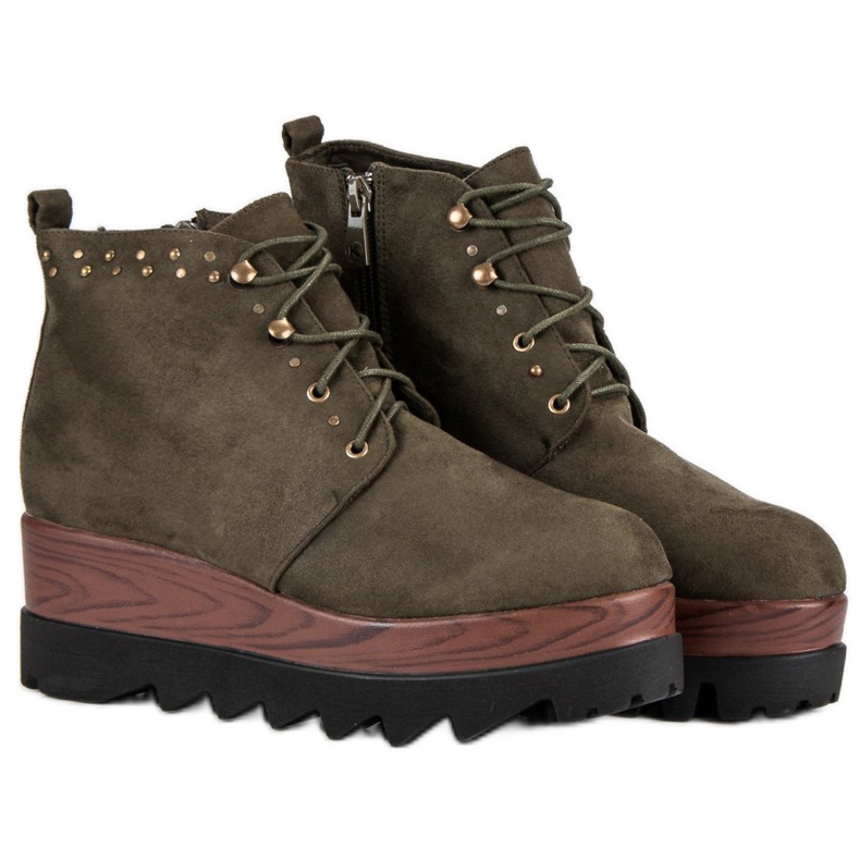 Kylie Botas de cuña de ante verde 1