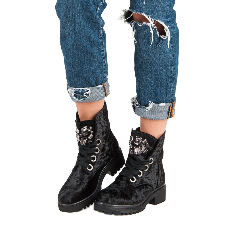 Kylie Botas de terciopelo de moda negro 1