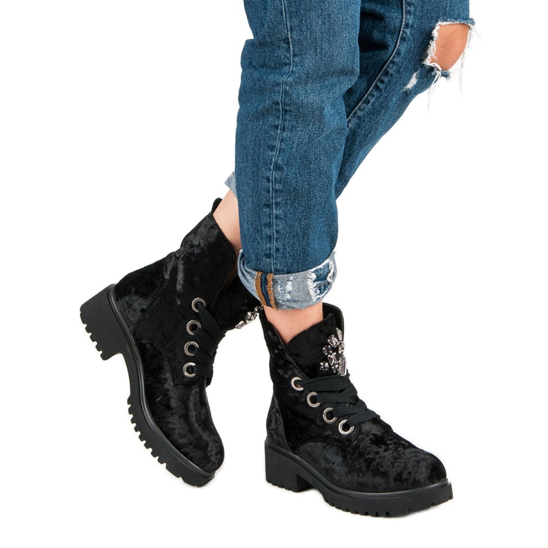 Kylie Botas de terciopelo de moda negro 2