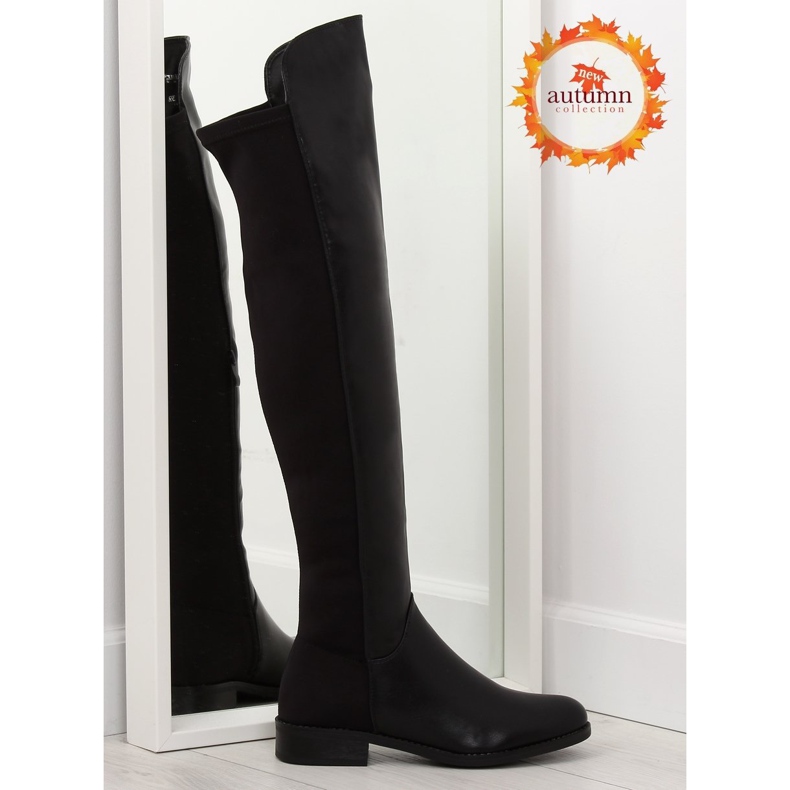 Botas negras por encima de la rodilla con parte superior flexible negro 1