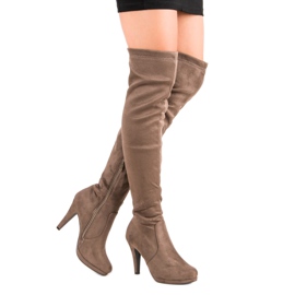 Super Me Botas de ante con tacón alto marrón 3