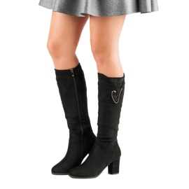 Botas de ante de tacón alto negro 1 Botas de ante de tacón alto negro 1