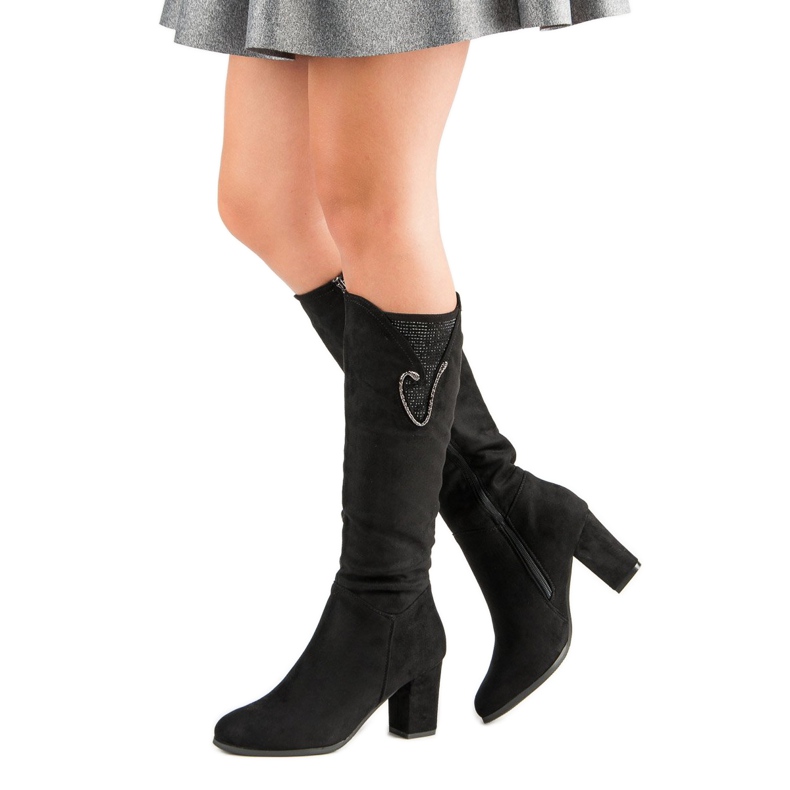 Botas de ante de tacón alto negro 2 Botas de ante de tacón alto negro 2