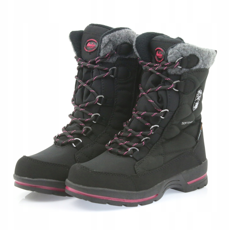 American Club Botas de nieve softshell negras con membrana American SN19 / 20 negro rosado gris 3 American Club Botas de nieve softshell negras con membrana American SN19 / 20 negro rosado gris 3