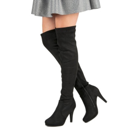 Super Me Botas de ante con tacón alto negro 2