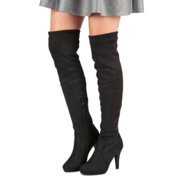 Super Me Botas de ante con tacón alto negro 1 Super Me Botas de ante con tacón alto negro 1