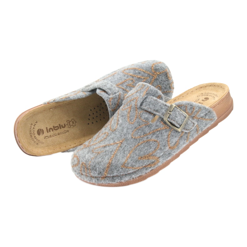 Zapatillas de fieltro Inblu UA033 corazones dorados gris amarillo 4