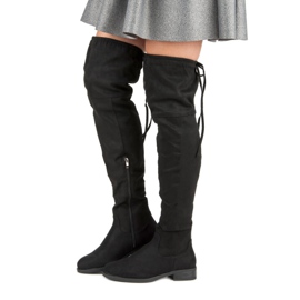Botas negras hasta el muslo con tacón plano negro 4