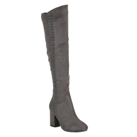 Queentina Botas por encima de la rodilla en el poste gris 2