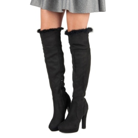 Super Me Botas muslo ante con pelo negro 6